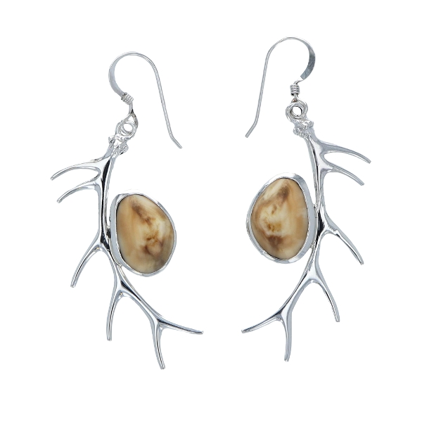 Elk Ivory & Antler Earrings Sterling Silver